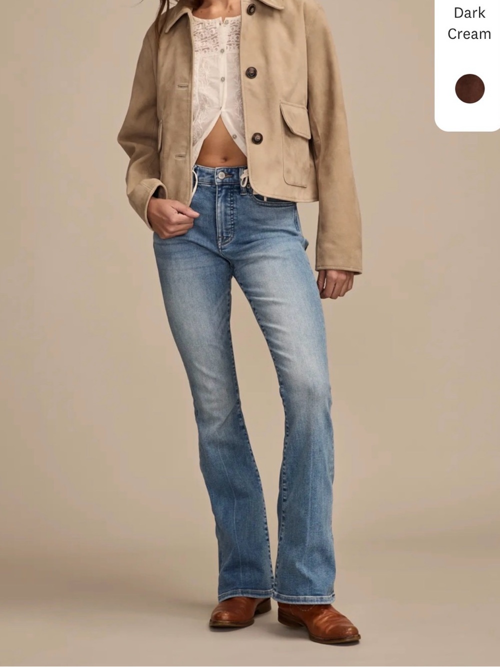 Lucky Brand Beige Suede Button-Front Cropped Jacket